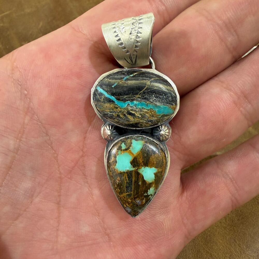 Blackjack Turquoise Sterling Silver Pendant Native American Jewelry